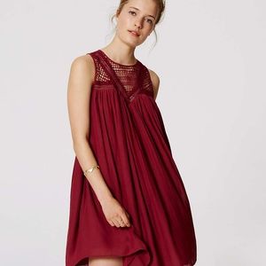 Women's Red Crochet Yoke Swing Dress